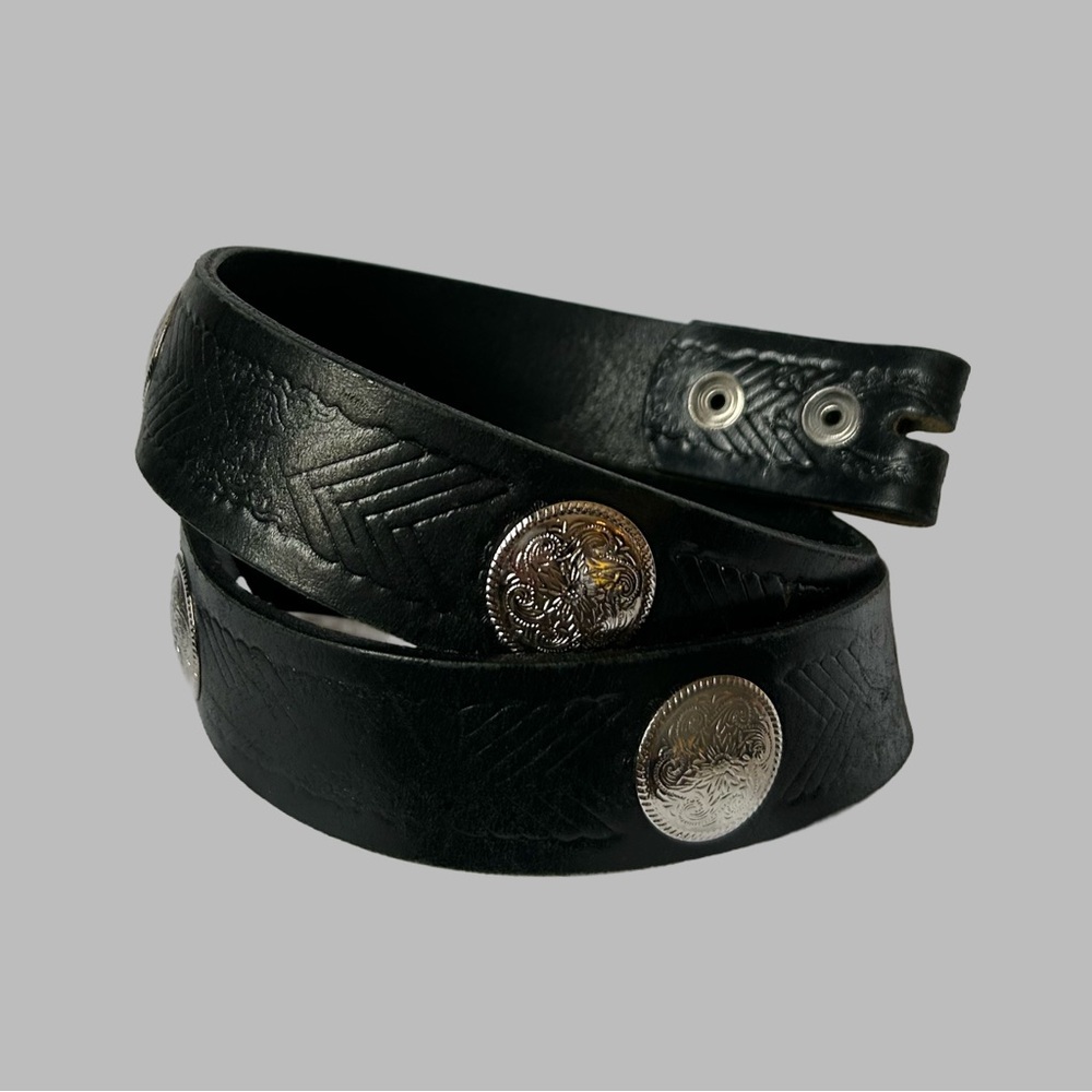 Vintage Black Leather Belt size 34 with Silver Accents